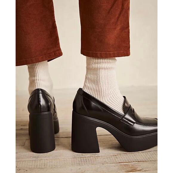 Free People Zoe Platform Loafers Size 41 US 11 Black Chinky Y2K Leather - Picture 1 of 12